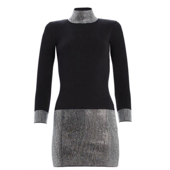 Retrofete Rue Crystal Embellished Knit Long Sleeve Black Mini Dress Size XXS - Picture 3 of 9